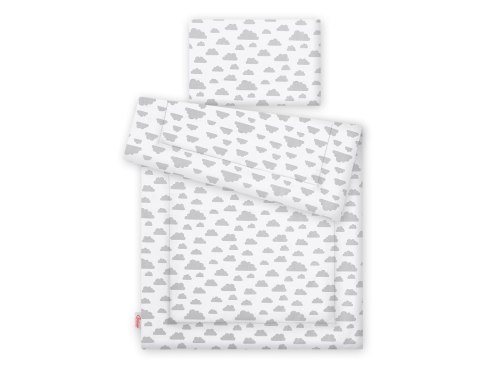 Bobono Komplet pościeli dla dzieci z wypełnieniem 120x90cm - chmurki szare