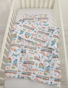 Bobono Komplet pościeli dla dzieci z wypełnieniem 120x90cm - pociąg turkusowy