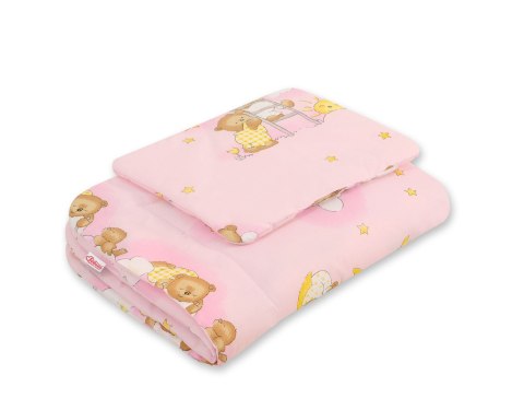 Bobono Komplet pościeli dla niemowląt z wypełnieniem 2-cz 75x100cm NEWBORN - Misie w chmurkach różowe