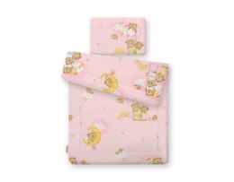 Bobono Komplet pościeli dla niemowląt z wypełnieniem 2-cz 75x100cm NEWBORN - Misie w chmurkach różowe