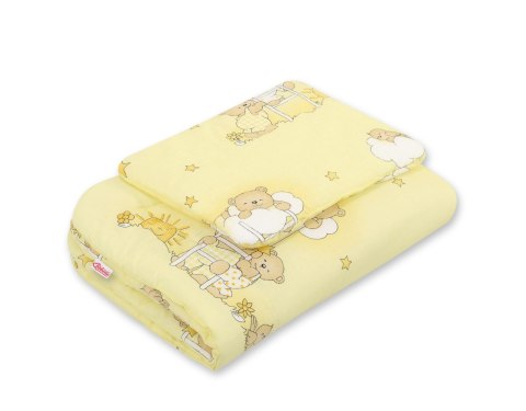 Bobono Komplet pościeli dla niemowląt z wypełnieniem 2-cz 75x100cm NEWBORN - Misie w chmurkach żółte