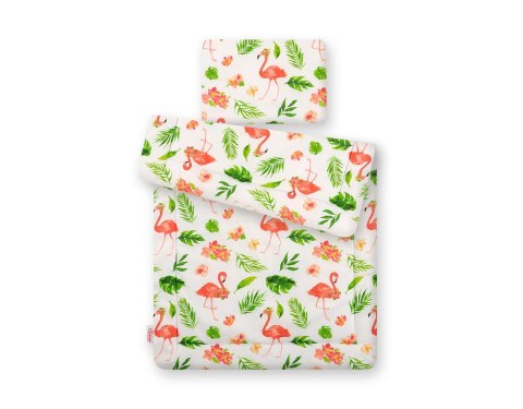 Bobono Komplet pościeli dla niemowląt z wypełnieniem 2-cz 75x100cm NEWBORN - flamingi koralowe