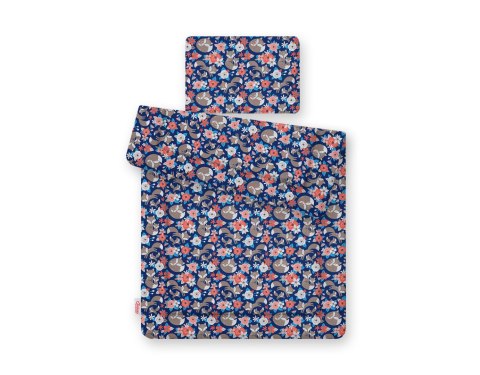 Bobono Komplet pościeli dla niemowląt z wypełnieniem 2-cz 75x100cm NEWBORN - lisia rodzinka na granacie