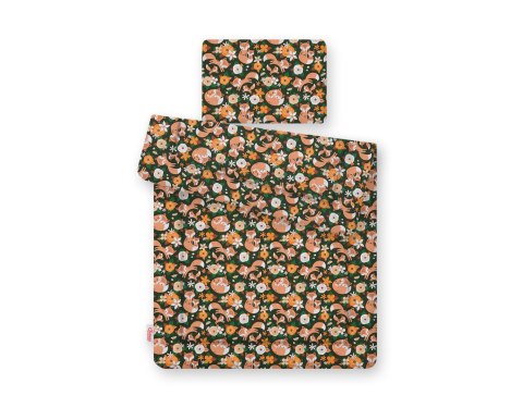 Bobono Komplet pościeli dla niemowląt z wypełnieniem 2-cz 75x100cm NEWBORN - lisia rodzinka na zieleni