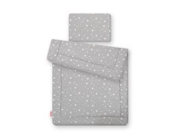 Bobono Komplet pościeli dla niemowląt z wypełnieniem 2-cz 75x100cm NEWBORN - mini gwiazdki białe na szarym
