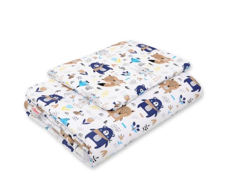 Bobono Komplet pościeli dla niemowląt z wypełnieniem 2-cz 75x100cm NEWBORN - misie granatowe
