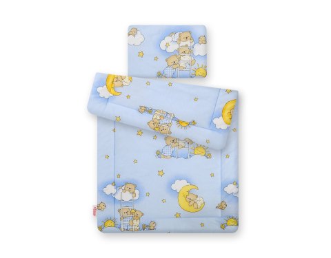 Bobono Komplet pościeli dla niemowląt z wypełnieniem 2-cz 75x100cm NEWBORN - misie w chmurkach niebieskie