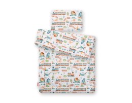 Bobono Komplet pościeli dla niemowląt z wypełnieniem 2-cz 75x100cm NEWBORN - pociąg turkusowy