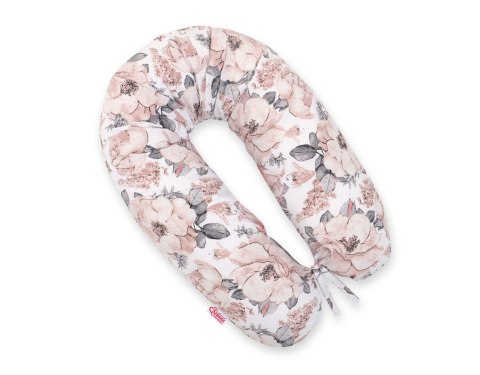 Bobono Poduszka ciążowa Longer dla kobiet w ciąży do spania + zdejmowana poszewka - Róże sepia