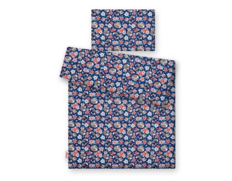 Bobono Pościel dla dzieci 2-częściowa bawełniana 120x90 cm - lisia rodzinka na niebieskim