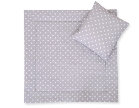 Bobono Pościel do wózka z wypełnieniem kołderka i poduszka - Białe grochy na szarym