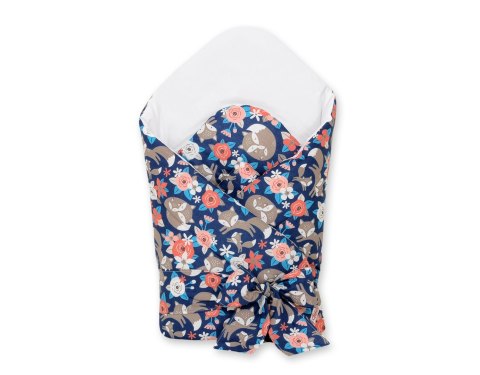 Bobono Rożek dla niemowląt z wiązaniem 2w1 usztywniany i miękki - lisia rodzinka na niebieskim