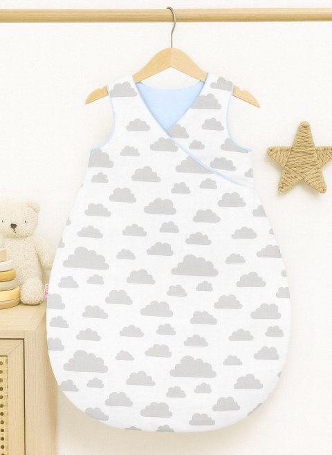 Bobono Śpiworek dla dzieci bawełniany M 3-12 mcy TOG 2.5 całoroczny ocieplany - chmurki szare/niebieski