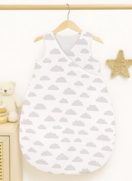 Bobono Śpiworek dla dzieci bawełniany M 3-12 mcy TOG 2.5 całoroczny ocieplany - chmurki szare/szary