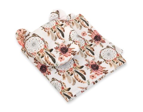 My Sweet Baby Kołderka z wypełnieniem i poduszka profilowana Miś - zestaw 2cz. - łapacze snów kwiatowe