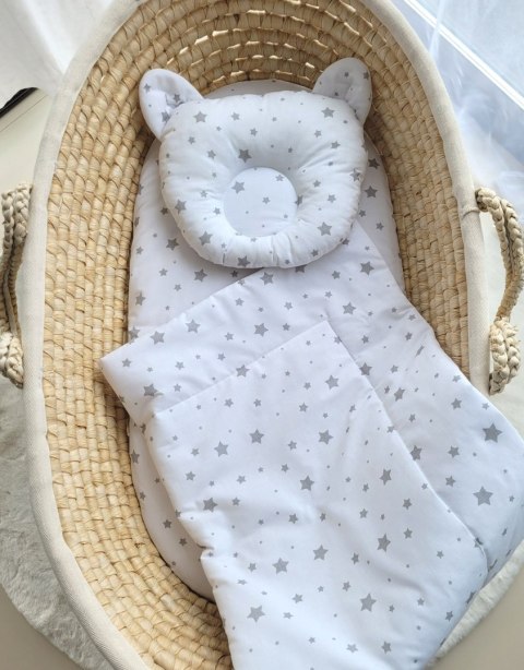 My Sweet Baby Kołderka z wypełnieniem i poduszka profilowana Miś - zestaw 2cz. - mini gwiazdki szare