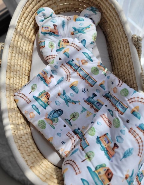 My Sweet Baby Kołderka z wypełnieniem i poduszka profilowana Miś - zestaw 2cz. - pociąg turkusowy