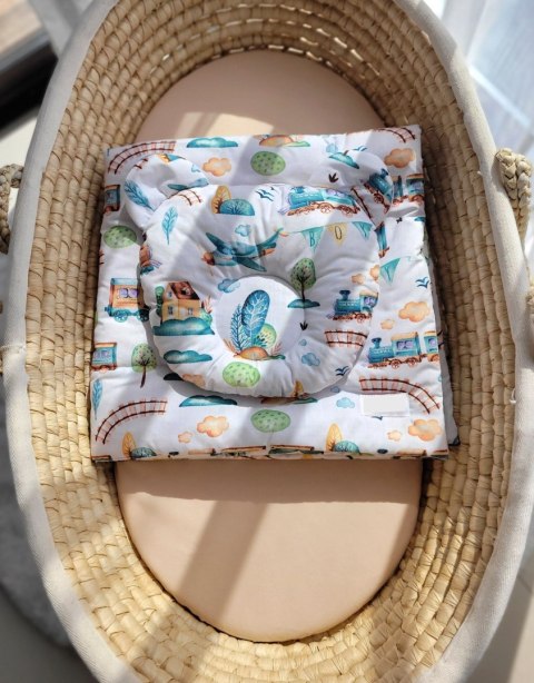 My Sweet Baby Kołderka z wypełnieniem i poduszka profilowana Miś - zestaw 2cz. - pociąg turkusowy