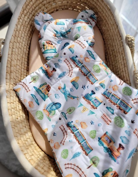 My Sweet Baby Kołderka z wypełnieniem i poduszka profilowana Miś - zestaw 2cz. - pociąg turkusowy