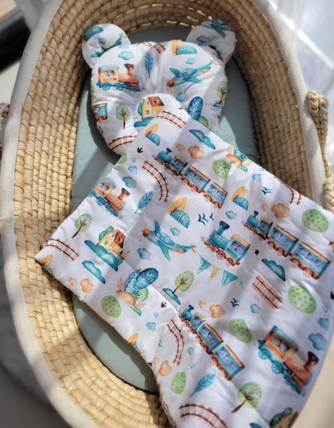 My Sweet Baby Kołderka z wypełnieniem i poduszka profilowana Miś - zestaw 2cz. - pociąg turkusowy