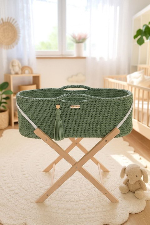My Sweet Baby Kosz Mojżesza BOHO Handmade ze stojakiem - pistacja