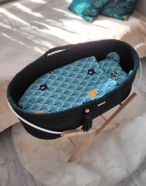 My Sweet Baby Kosz Mojżesza BOHO bawełniany Handmade z materacykiem - butelkowa zieleń