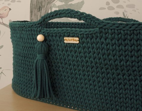 My Sweet Baby Kosz Mojżesza BOHO bawełniany Handmade z materacykiem - butelkowa zieleń