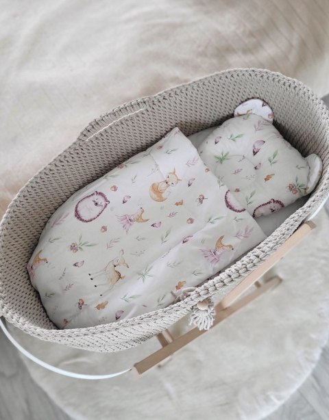 My Sweet Baby Kosz Mojżesza BOHO bawełniany Handmade z materacykiem - jasny beżowy