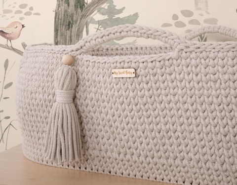 My Sweet Baby Kosz Mojżesza BOHO bawełniany Handmade z materacykiem - jasny beżowy