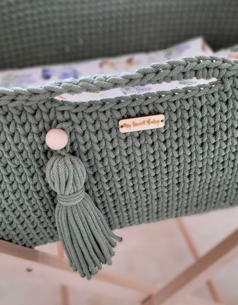My Sweet Baby Kosz Mojżesza BOHO bawełniany Handmade z materacykiem - szałwia