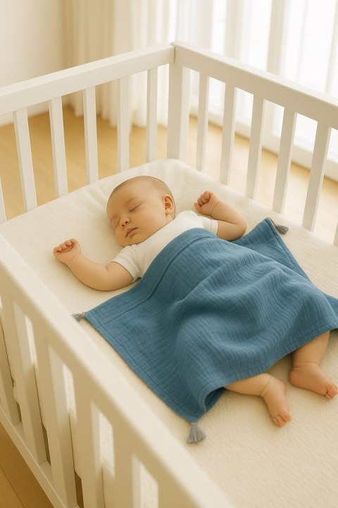 My Sweet Baby Muślinowy kocyk dla niemowląt z chwostami - brudny niebieski
