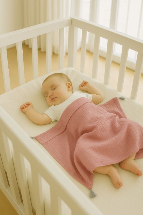 My Sweet Baby Muślinowy kocyk dla niemowląt z chwostami - róż retro