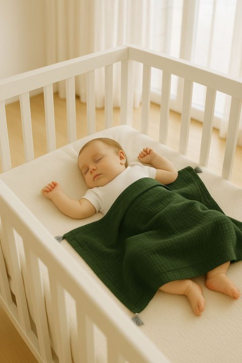 My Sweet Baby Muślinowy kocyk dla niemowląt z chwostami - zieleń lasu