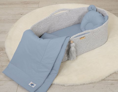 My Sweet Baby Pościel dla niemowląt z wypełnieniem kołderka i poduszka profilowana Miś - 2 cz. - brudny niebieski