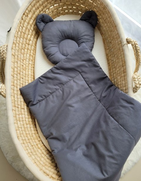 My Sweet Baby Pościel dla niemowląt z wypełnieniem kołderka i poduszka profilowana Miś - zestaw 2cz. - antracyt