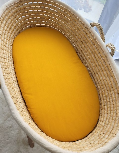 My Sweet Baby Prześcieradło bawełniane do kosza Mojżesza Boho wózka gondoli 75x35 cm - musztardowe