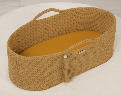 My Sweet Baby Prześcieradło bawełniane do kosza Mojżesza Boho wózka gondoli 75x35 cm - musztardowe