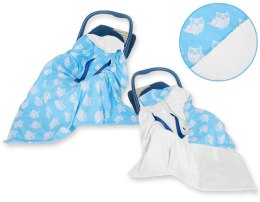 Bobono Duży otulacz dwustronny kocyk do fotelika nosidełka dla niemowląt - Sowy niebieskie