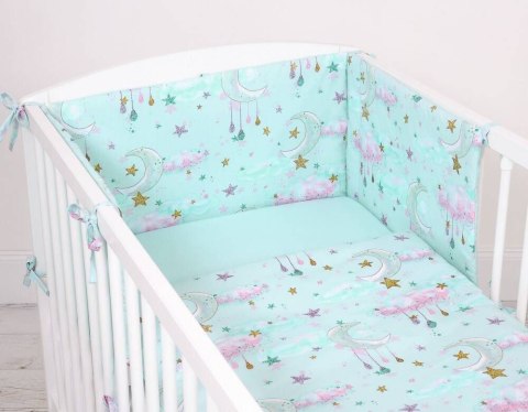Bobono Dwustronna pościel dla dzieci 2-częściowa bawełniana - księżyce miętowe