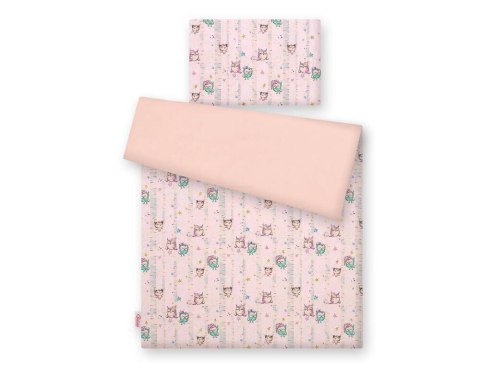 Bobono Dwustronna pościel dla dzieci 2-częściowa bawełniana - sówki pudrowy róż