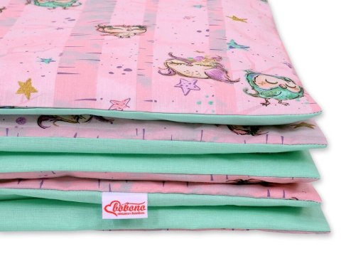 Bobono Dwustronna pościel dla dzieci 2-częściowa bawełniana - sówki różowo-miętowe