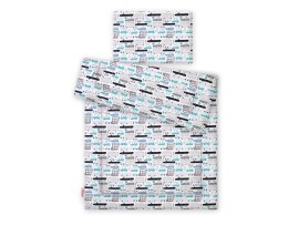 Bobono Komplet pościeli dla dzieci z wypełnieniem 135x100 cm - autka szaro-turkusowe