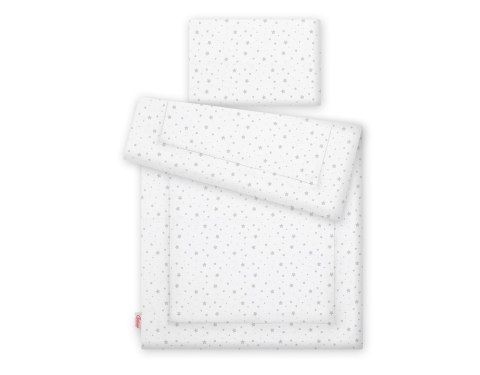 Bobono Komplet pościeli dla dzieci z wypełnieniem 135x100 cm - mini gwiazdki szare na białym tle