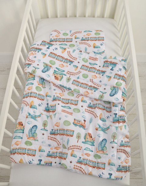 Bobono Komplet pościeli dla dzieci z wypełnieniem 135x100 cm - pociąg turkusowy