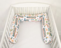 Bobono Ochraniacz wałek do łóżeczka niemowlęcego - pociąg turkusowy