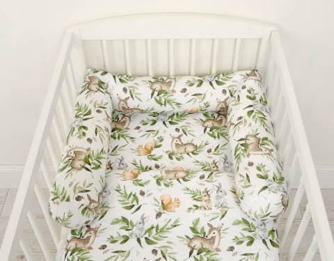 Bobono Ochraniacz wałek do łóżeczka niemowlęcego - woodland green
