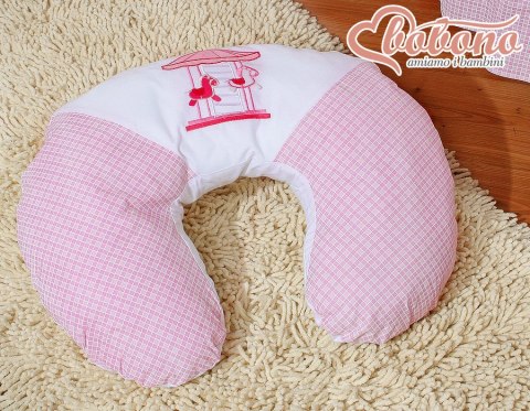 Bobono Poduszka rogal do karmienia fasolka + zdejmowana poszewka- karuzelka haftowana różowa