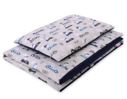 Bobono Pościel dla dzieci 2-częściowa bawełniana 135x100 cm - zające w autkach szare