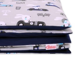 Bobono Pościel dla dzieci 2-częściowa bawełniana 135x100 cm - zające w autkach szare