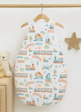 Bobono Śpiworek dla dzieci bawełniany M 3-12 mcy TOG 2.5 całoroczny ocieplany - pociąg turkusowy